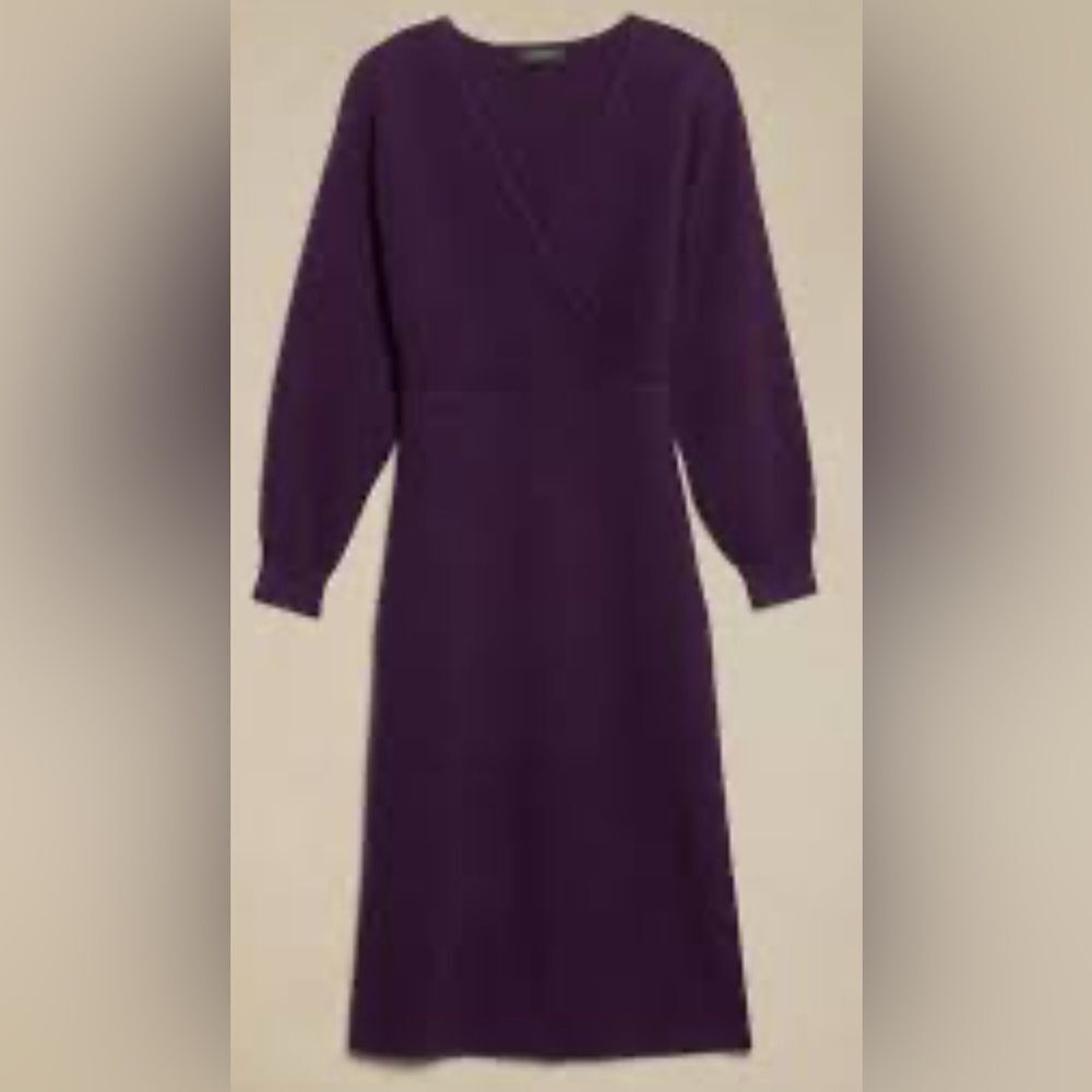 Banana Republic Overlap Neck Midi Sweater Dress Purple XS NWOT